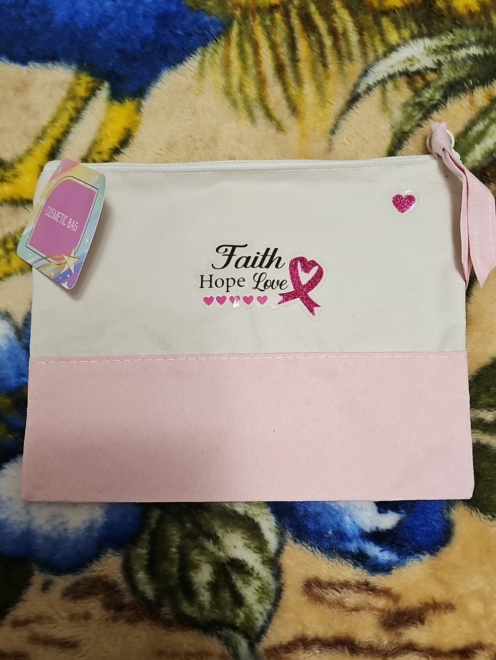 Faith Hope Love Pink & Cream Cosmetic Bag